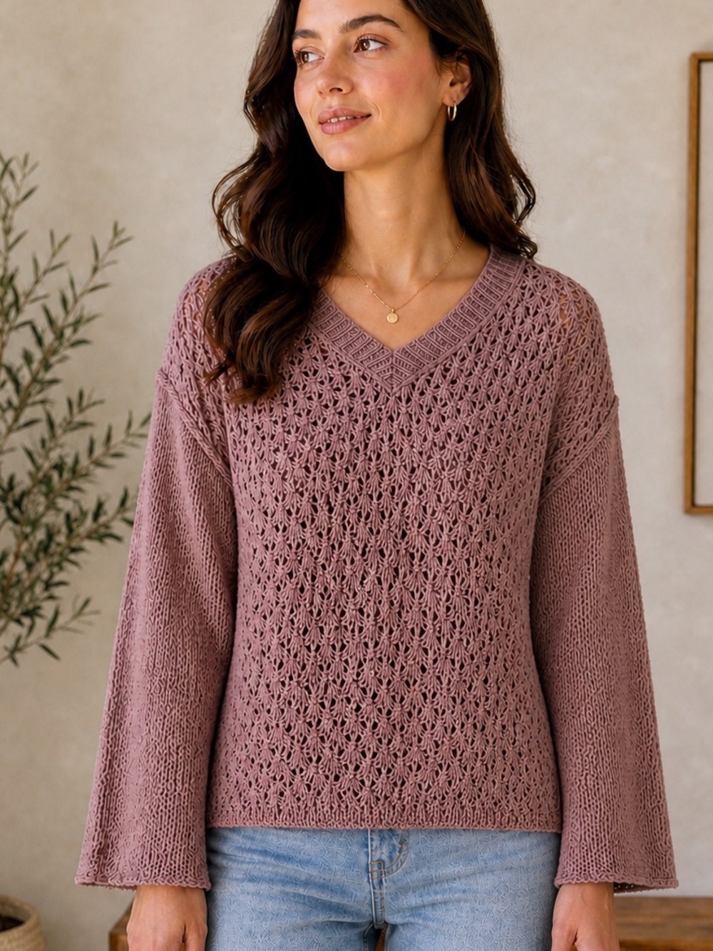 Hayden Women's Mauve V-Neck Sweater